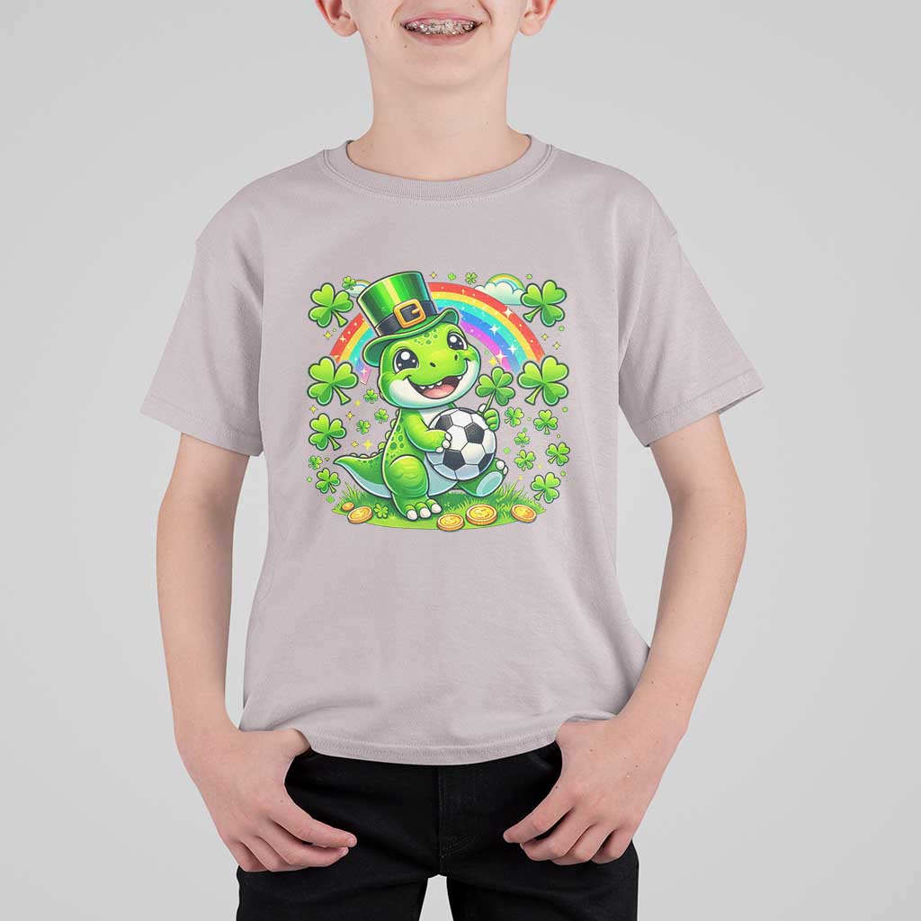 Cute Dinosaur Soccer Player T Shirt For Kid St Patricks Day Dino Lover