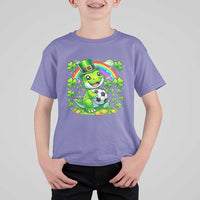 Cute Dinosaur Soccer Player T Shirt For Kid St Patricks Day Dino Lover