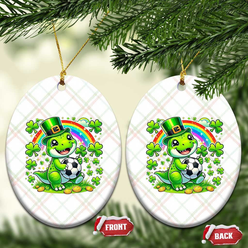 Cute Dinosaur Soccer Player Ceramic Ornament St Patricks Day Dino Lover