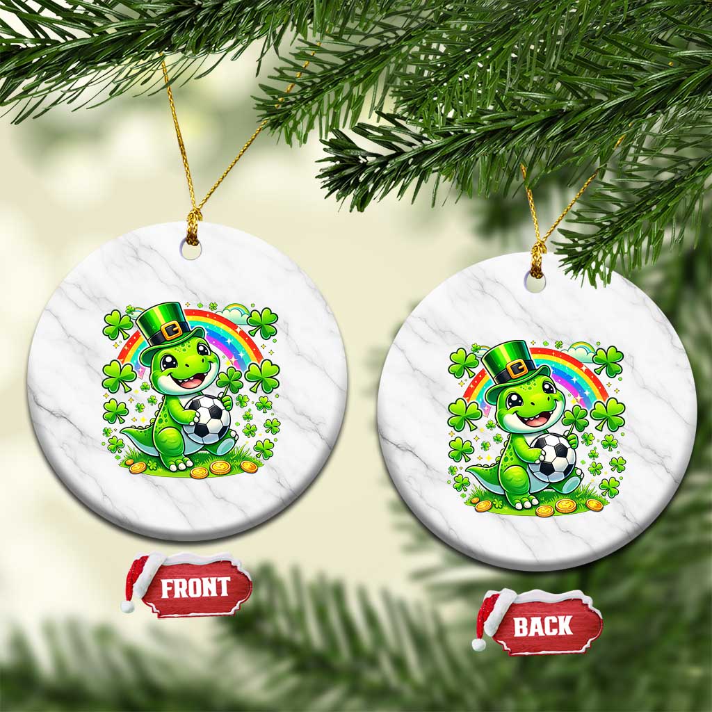 Cute Dinosaur Soccer Player Ceramic Ornament St Patricks Day Dino Lover