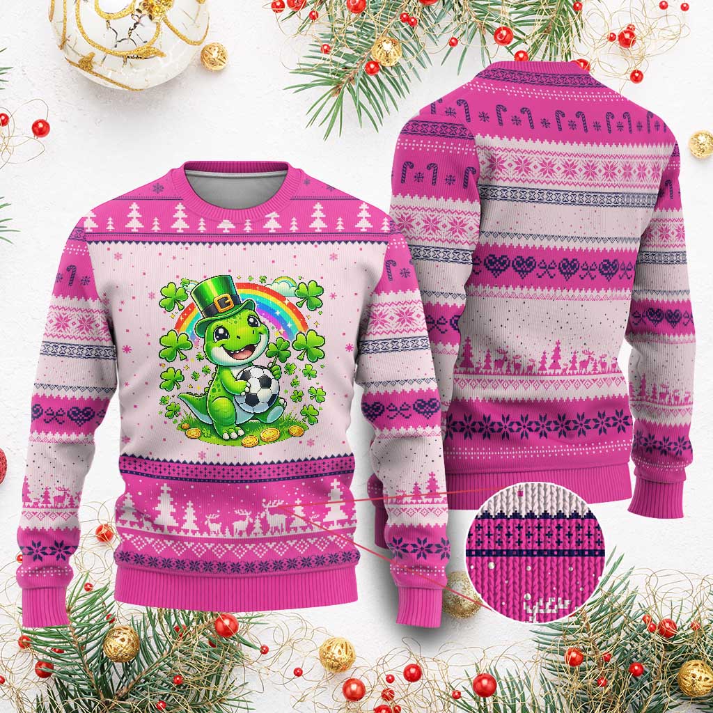 Cute Dinosaur Soccer Player Ugly Christmas Sweater St Patricks Day Dino Lover