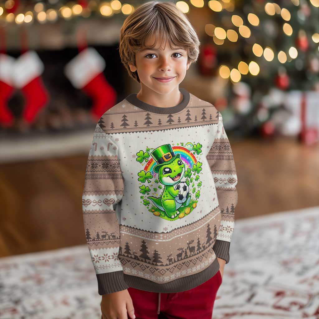 Cute Dinosaur Soccer Player Ugly Christmas Sweater St Patricks Day Dino Lover