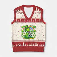 Cute Dinosaur Soccer Player V-Neck Knit Sweater Vest St Patricks Day Dino Lover