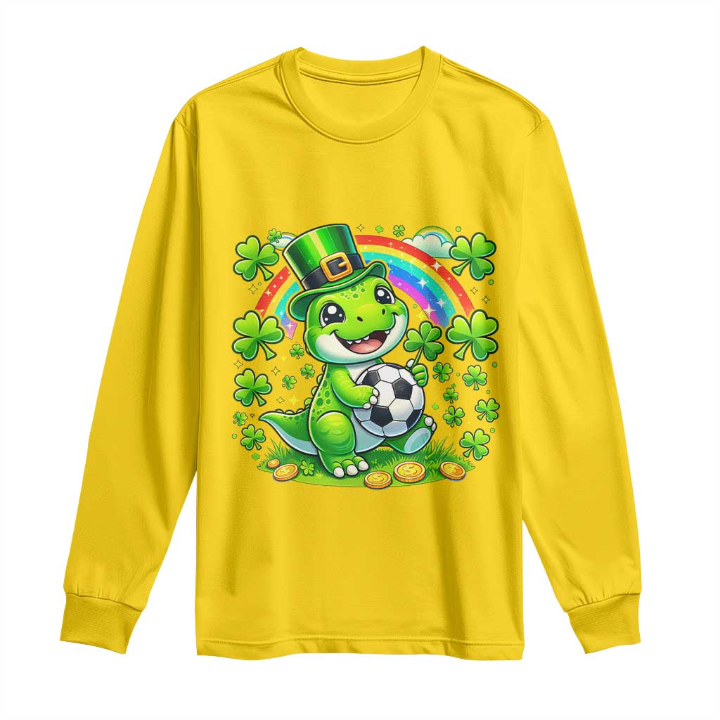 Cute Dinosaur Soccer Player Long Sleeve Shirt St Patricks Day Dino Lover