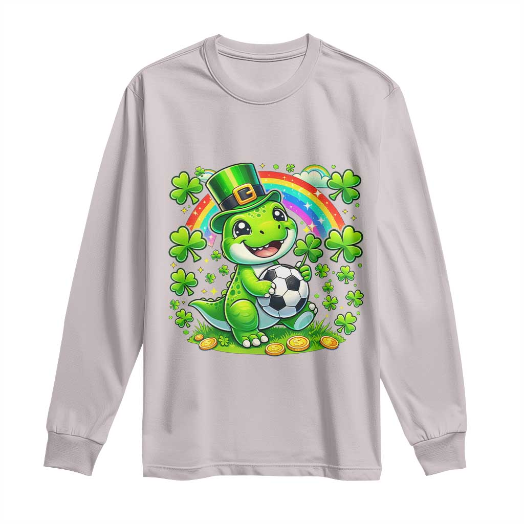 Cute Dinosaur Soccer Player Long Sleeve Shirt St Patricks Day Dino Lover
