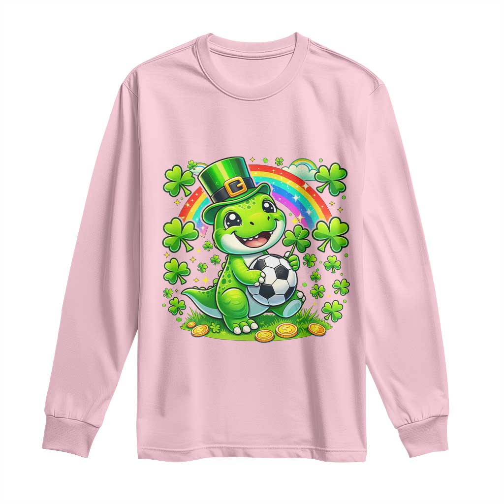 Cute Dinosaur Soccer Player Long Sleeve Shirt St Patricks Day Dino Lover
