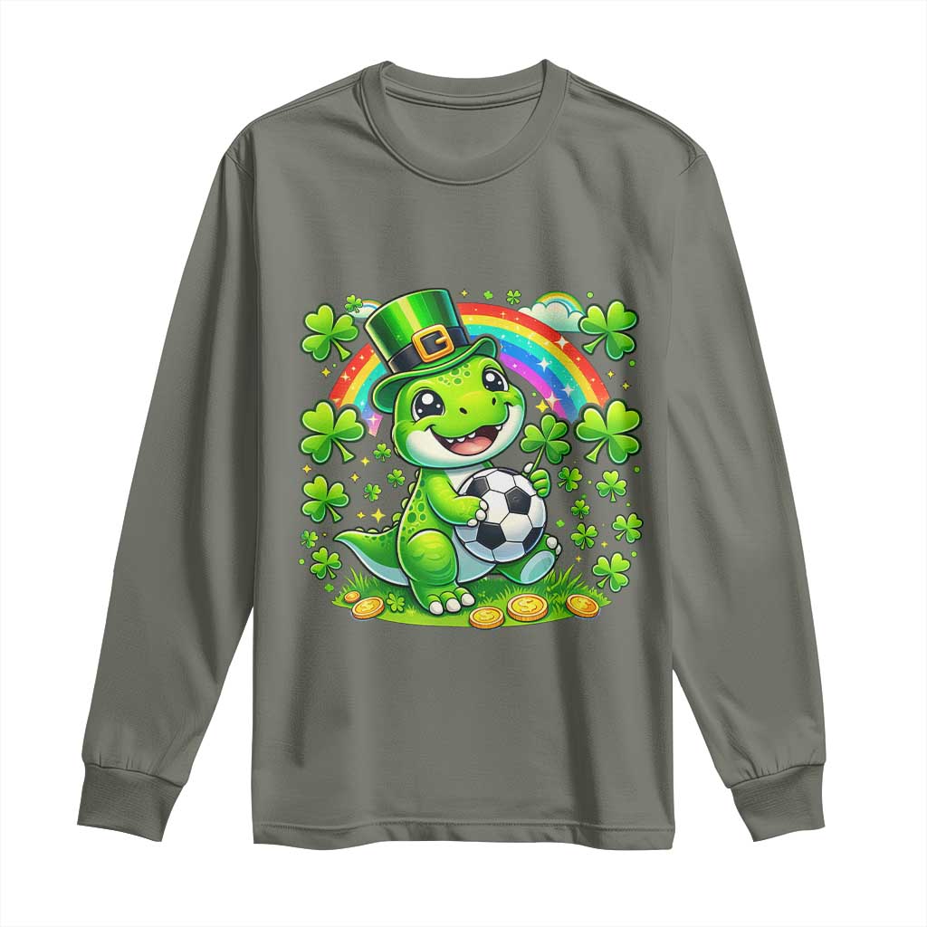 Cute Dinosaur Soccer Player Long Sleeve Shirt St Patricks Day Dino Lover