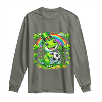 Cute Dinosaur Soccer Player Long Sleeve Shirt St Patricks Day Dino Lover