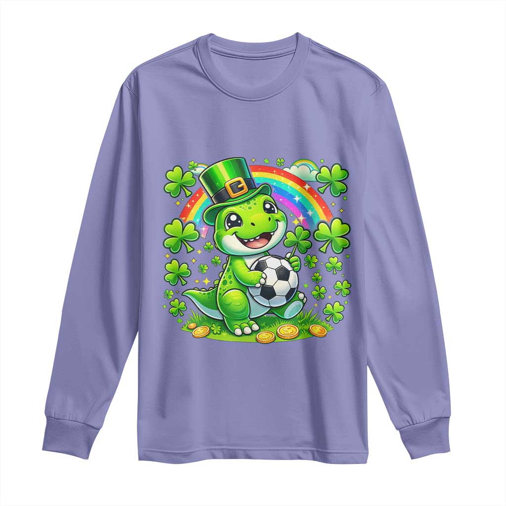 Cute Dinosaur Soccer Player Long Sleeve Shirt St Patricks Day Dino Lover