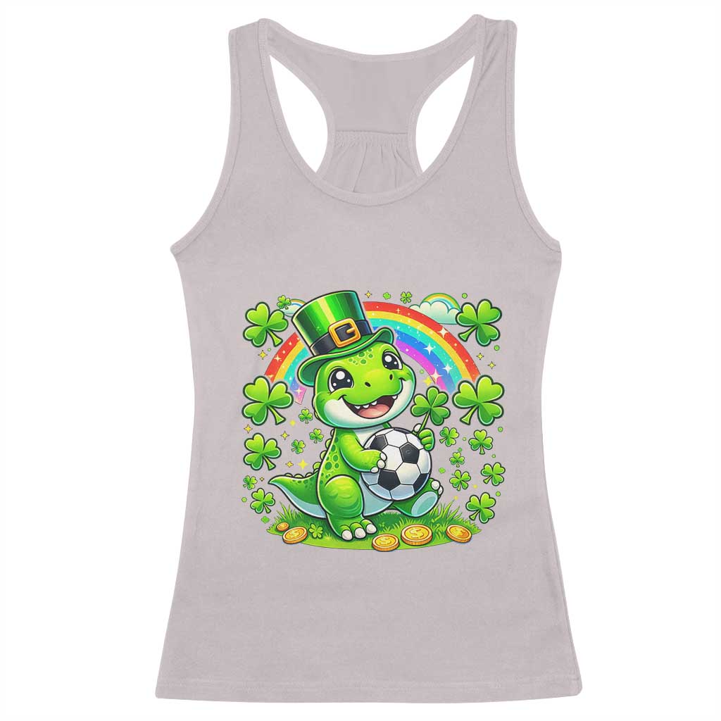 Cute Dinosaur Soccer Player Racerback Tank Top St Patricks Day Dino Lover