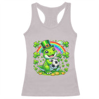 Cute Dinosaur Soccer Player Racerback Tank Top St Patricks Day Dino Lover