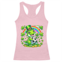 Cute Dinosaur Soccer Player Racerback Tank Top St Patricks Day Dino Lover