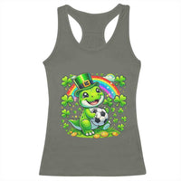 Cute Dinosaur Soccer Player Racerback Tank Top St Patricks Day Dino Lover
