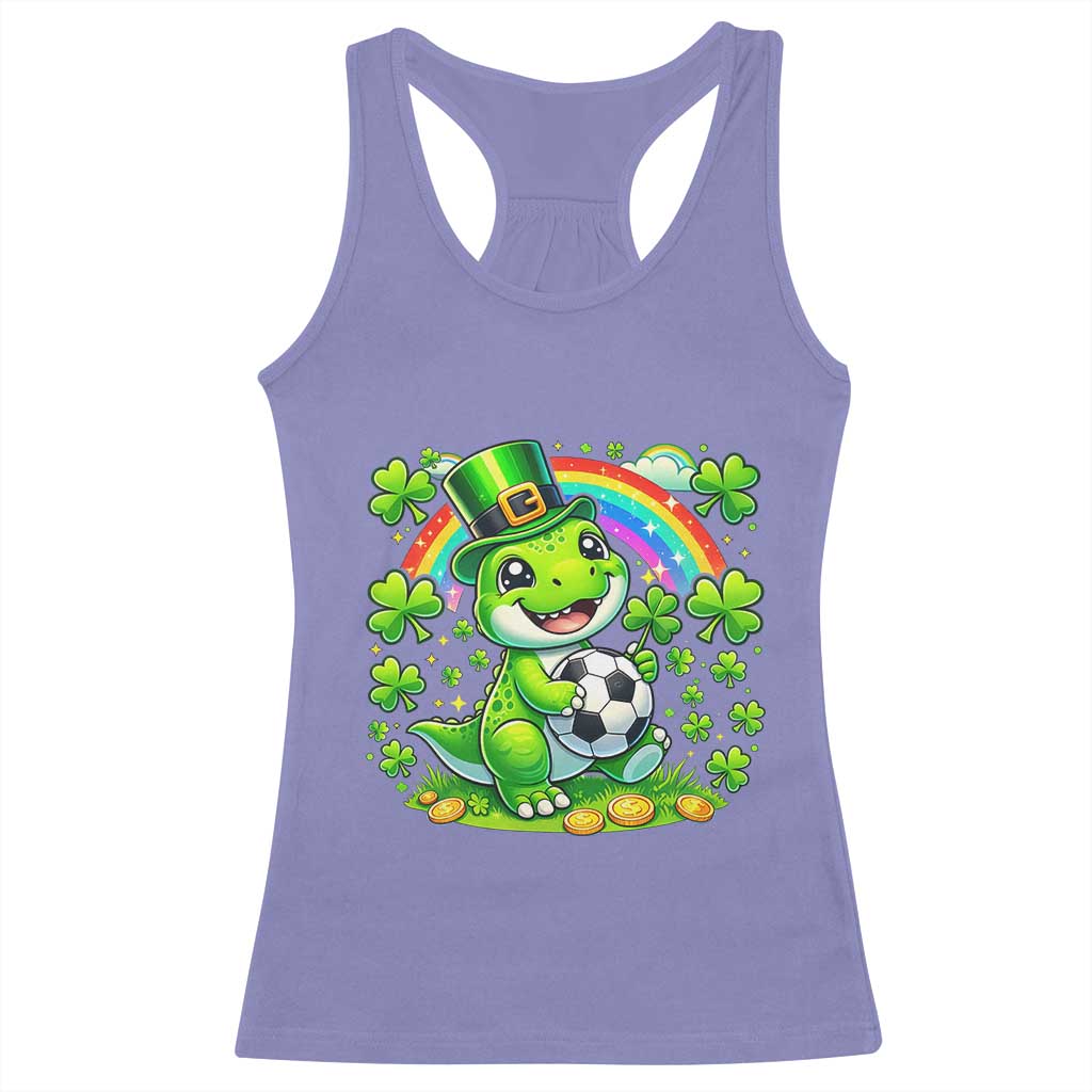 Cute Dinosaur Soccer Player Racerback Tank Top St Patricks Day Dino Lover