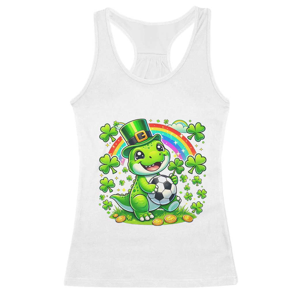 Cute Dinosaur Soccer Player Racerback Tank Top St Patricks Day Dino Lover