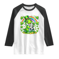 Cute Dinosaur Soccer Player Raglan Shirt St Patricks Day Dino Lover
