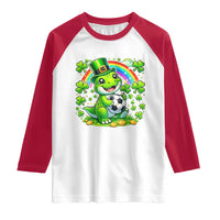 Cute Dinosaur Soccer Player Raglan Shirt St Patricks Day Dino Lover