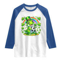 Cute Dinosaur Soccer Player Raglan Shirt St Patricks Day Dino Lover