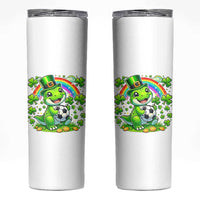Cute Dinosaur Soccer Player Skinny Tumbler St Patricks Day Dino Lover