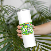 Cute Dinosaur Soccer Player Skinny Tumbler St Patricks Day Dino Lover