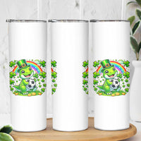 Cute Dinosaur Soccer Player Skinny Tumbler St Patricks Day Dino Lover