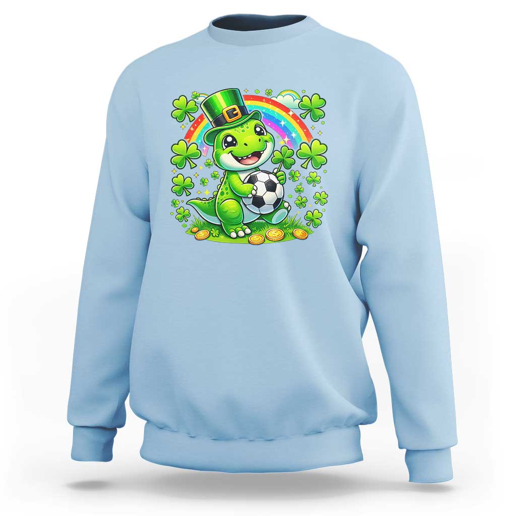 Cute Dinosaur Soccer Player Sweatshirt St Patricks Day Dino Lover