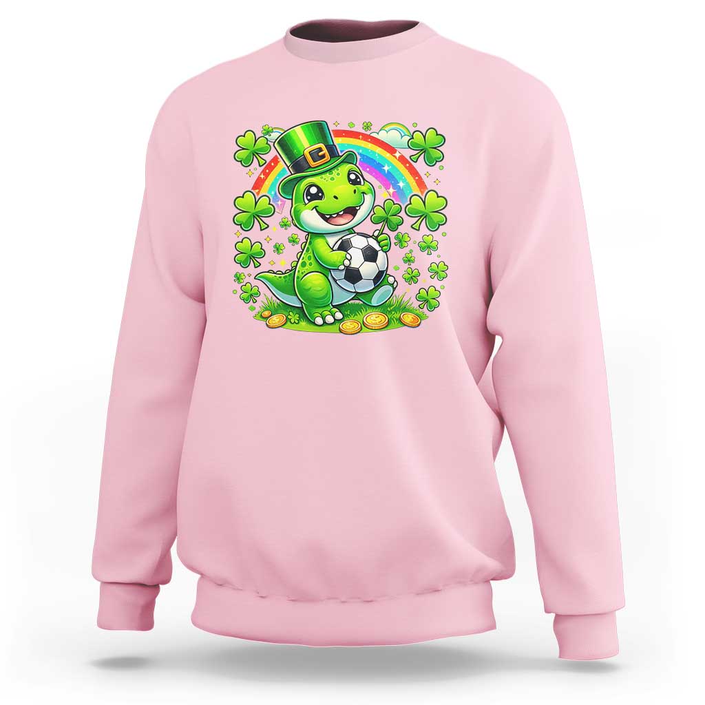 Cute Dinosaur Soccer Player Sweatshirt St Patricks Day Dino Lover