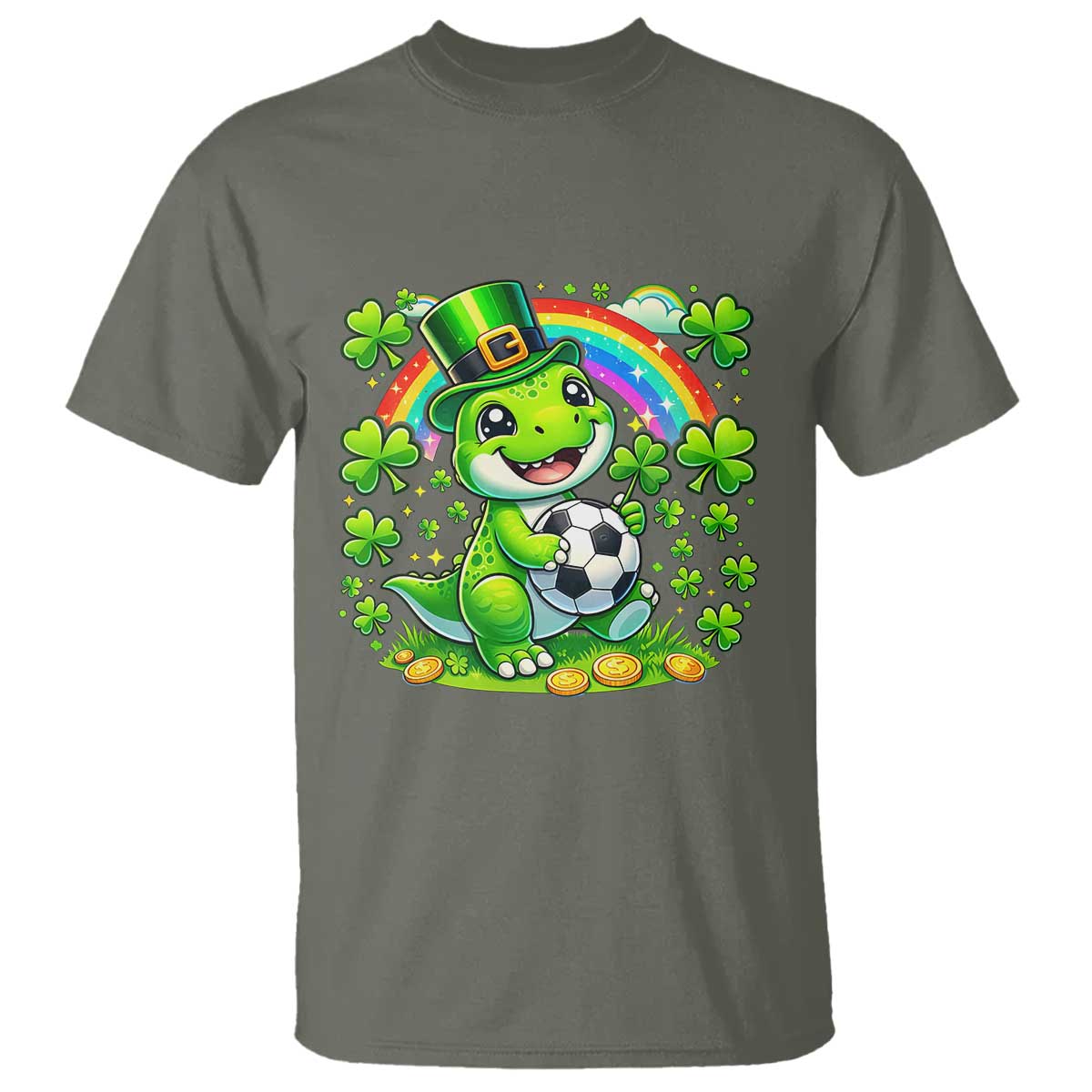 Cute Dinosaur Soccer Player T Shirt St Patricks Day Dino Lover