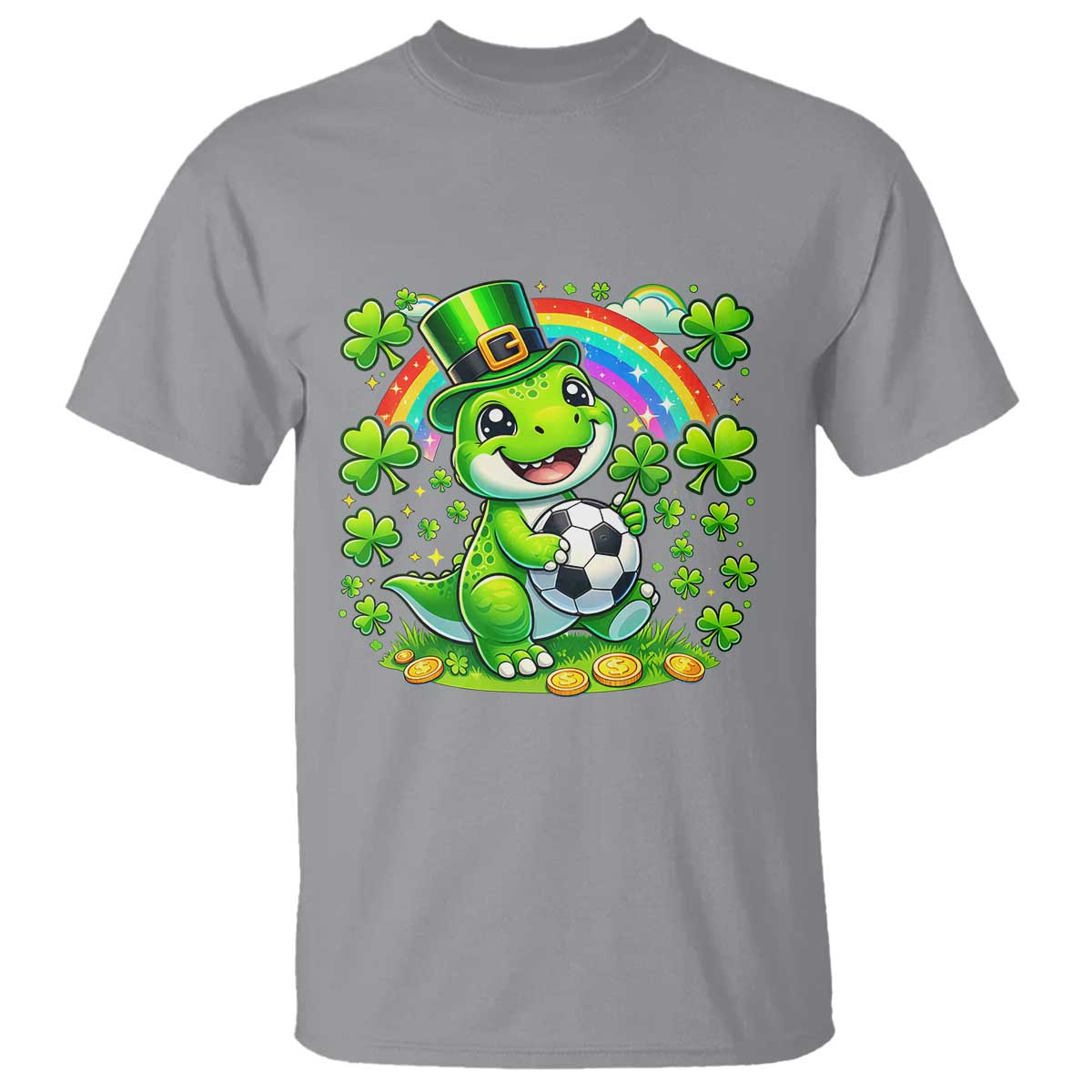 Cute Dinosaur Soccer Player T Shirt St Patricks Day Dino Lover