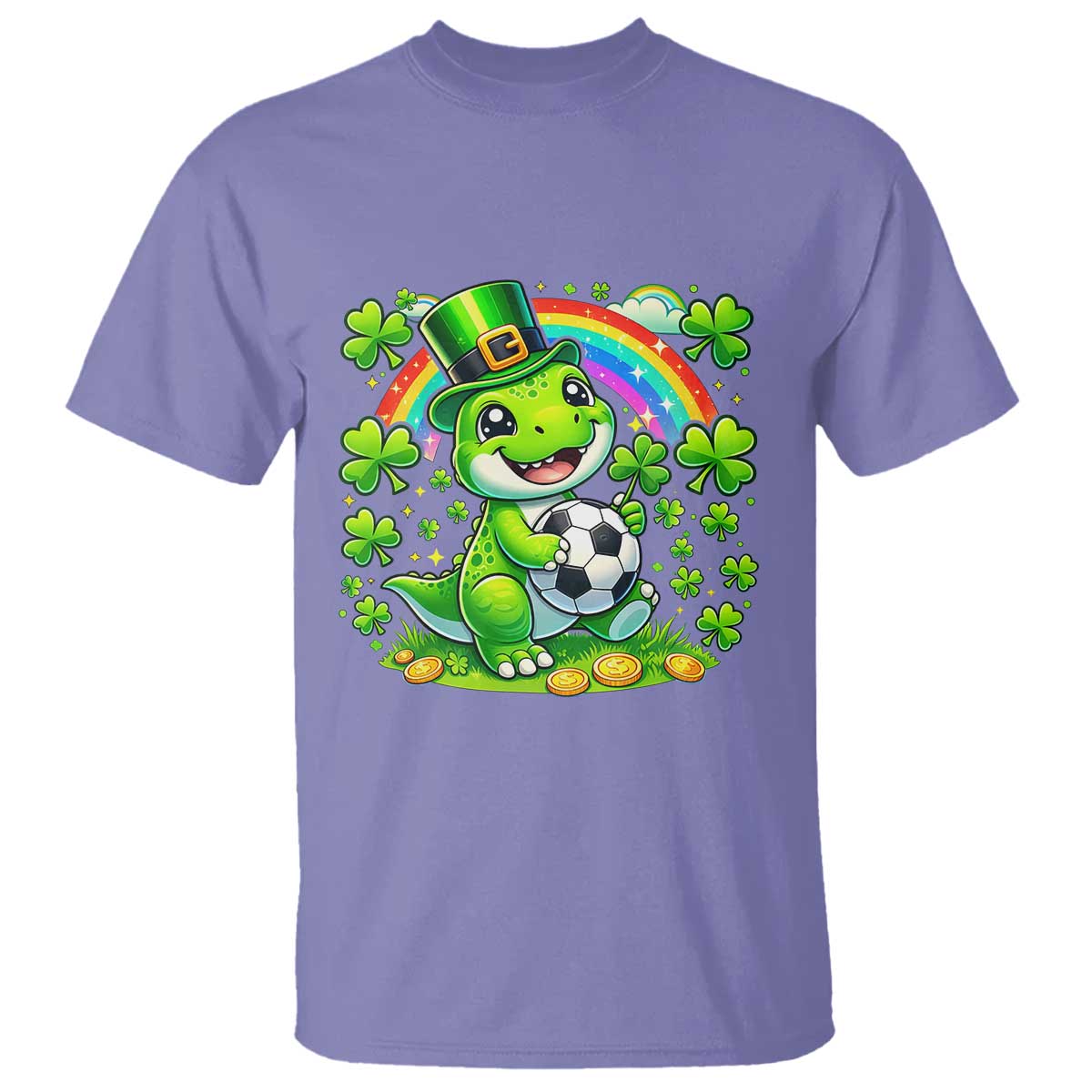 Cute Dinosaur Soccer Player T Shirt St Patricks Day Dino Lover