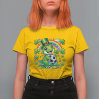 Cute Dinosaur Soccer Player T Shirt For Women St Patricks Day Dino Lover