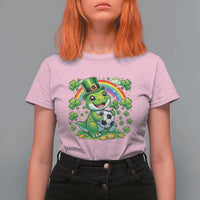 Cute Dinosaur Soccer Player T Shirt For Women St Patricks Day Dino Lover