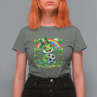 Cute Dinosaur Soccer Player T Shirt For Women St Patricks Day Dino Lover