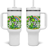 Cute Dinosaur Soccer Player Tumbler With Handle St Patricks Day Dino Lover