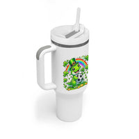 Cute Dinosaur Soccer Player Tumbler With Handle St Patricks Day Dino Lover