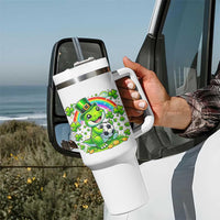 Cute Dinosaur Soccer Player Tumbler With Handle St Patricks Day Dino Lover