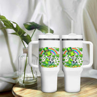 Cute Dinosaur Soccer Player Tumbler With Handle St Patricks Day Dino Lover