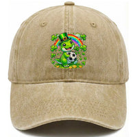Cute Dinosaur Soccer Player Washed Cotton Baseball Cap St Patricks Day Dino Lover
