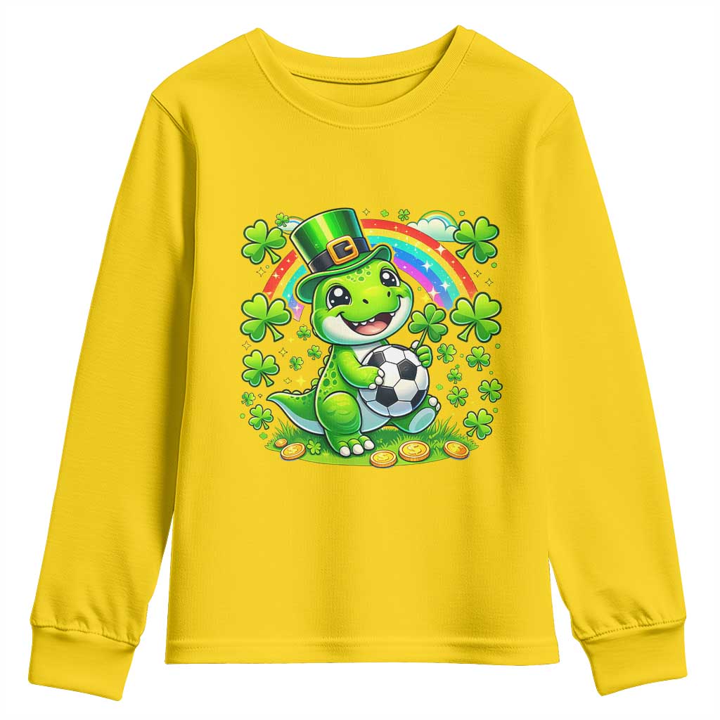 Cute Dinosaur Soccer Player Youth Sweatshirt St Patricks Day Dino Lover