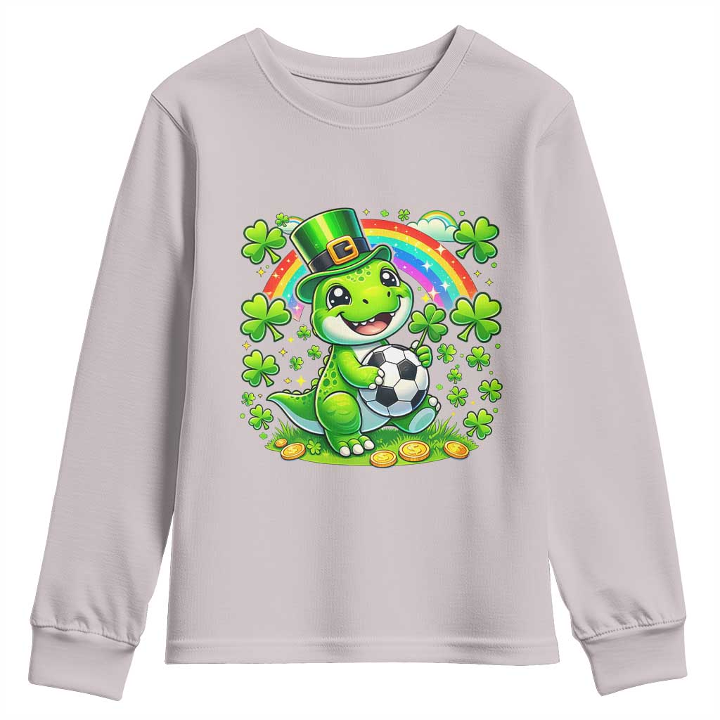 Cute Dinosaur Soccer Player Youth Sweatshirt St Patricks Day Dino Lover
