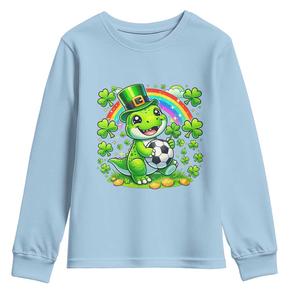 Cute Dinosaur Soccer Player Youth Sweatshirt St Patricks Day Dino Lover