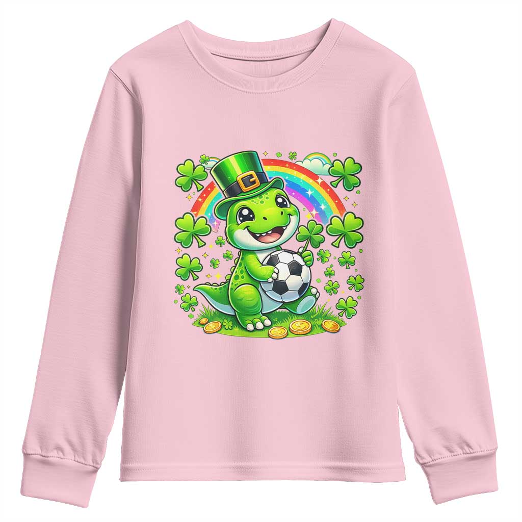 Cute Dinosaur Soccer Player Youth Sweatshirt St Patricks Day Dino Lover