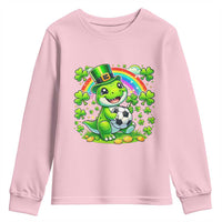 Cute Dinosaur Soccer Player Youth Sweatshirt St Patricks Day Dino Lover