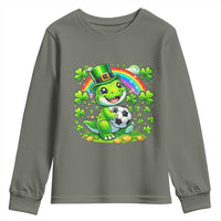 Cute Dinosaur Soccer Player Youth Sweatshirt St Patricks Day Dino Lover
