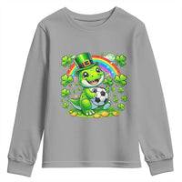 Cute Dinosaur Soccer Player Youth Sweatshirt St Patricks Day Dino Lover