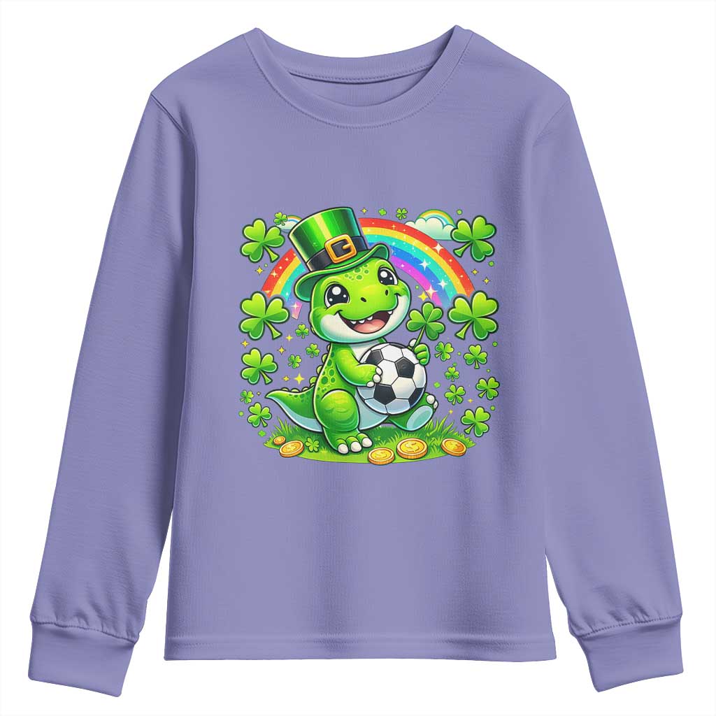 Cute Dinosaur Soccer Player Youth Sweatshirt St Patricks Day Dino Lover