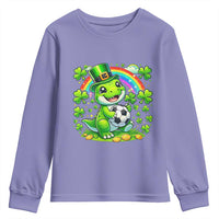 Cute Dinosaur Soccer Player Youth Sweatshirt St Patricks Day Dino Lover