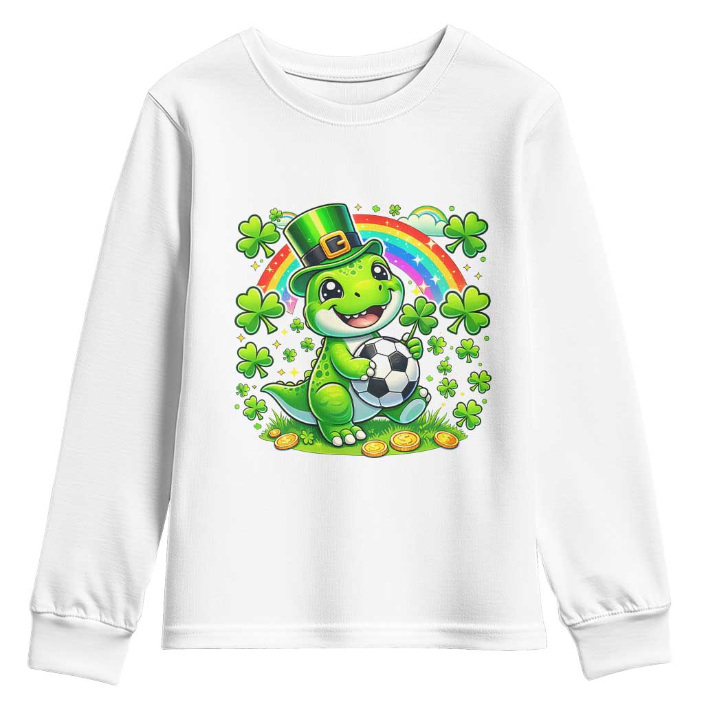 Cute Dinosaur Soccer Player Youth Sweatshirt St Patricks Day Dino Lover