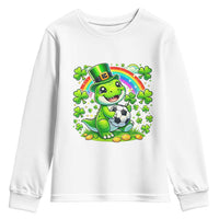 Cute Dinosaur Soccer Player Youth Sweatshirt St Patricks Day Dino Lover