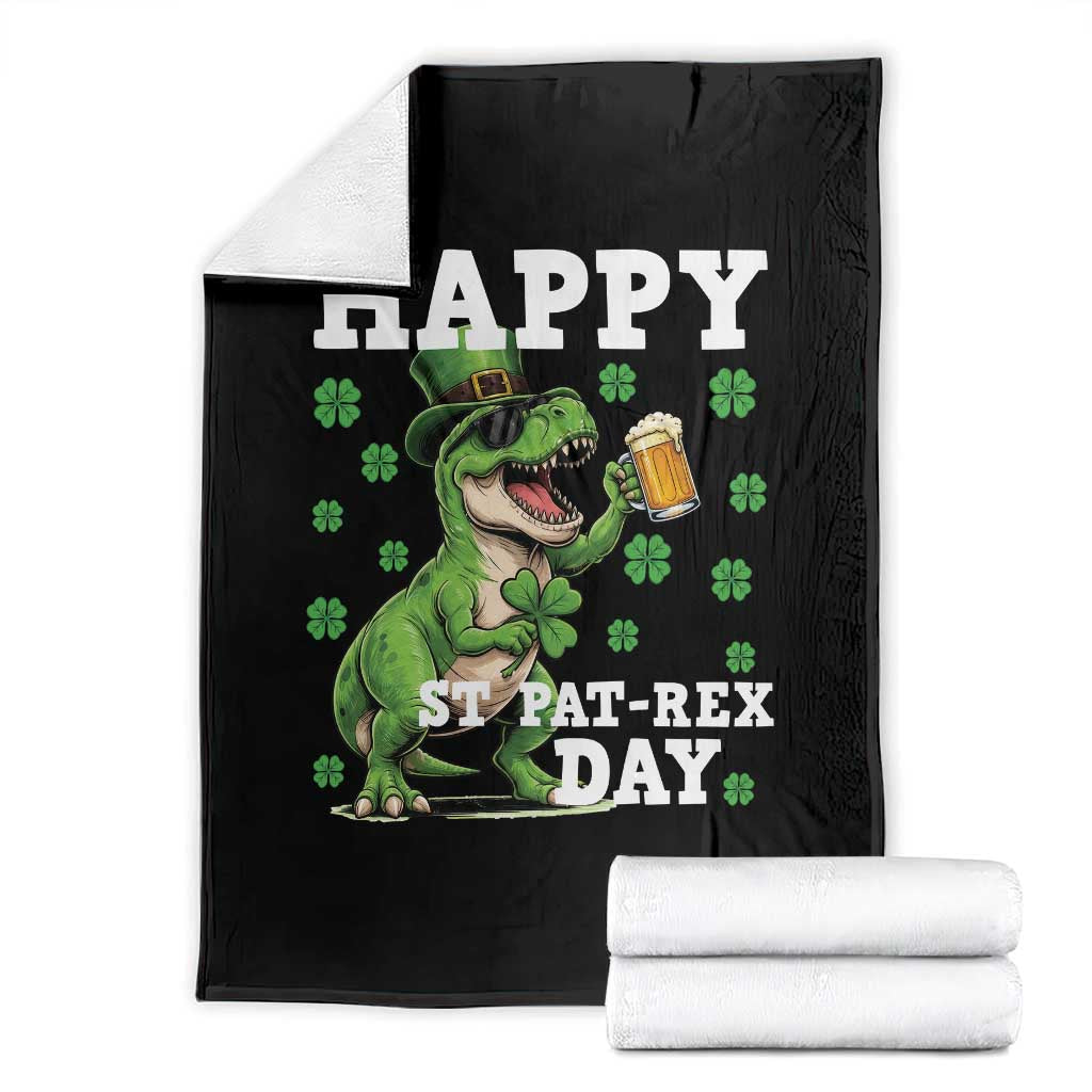 Happy St Pat Rex Day Throw Blanket Funny Dinosaur Drinking Beer